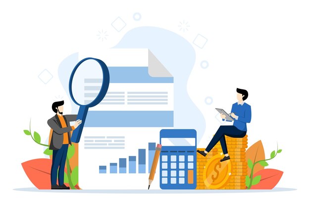 vector illustration financial reports concept with team studying financial reports 675567 2565